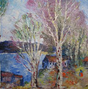 Peinture, Les Bouleaux, Georges R. Quinio