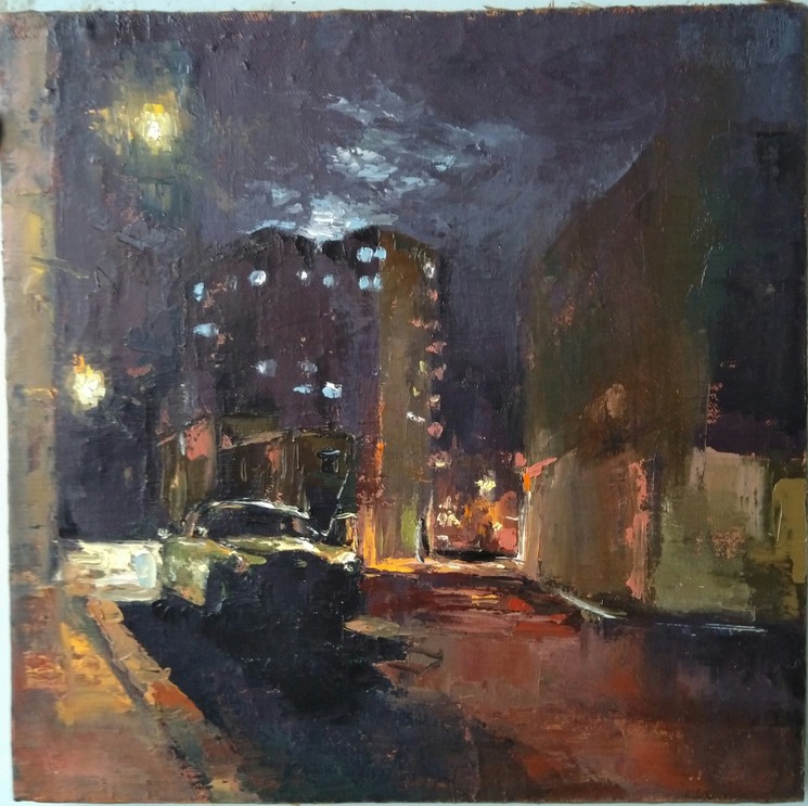 Kamsar Ohanyan, Night Street, Painting on canvas
