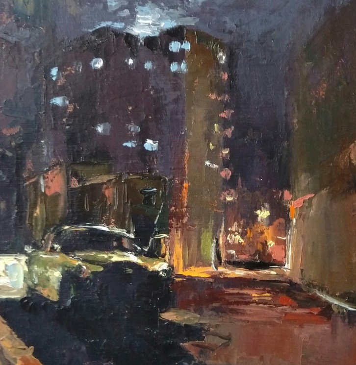 Kamsar Ohanyan, Night Street, Painting on canvas
