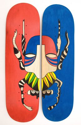 Peinture, SK-RB skateboard diptyque, Gladys to meet you