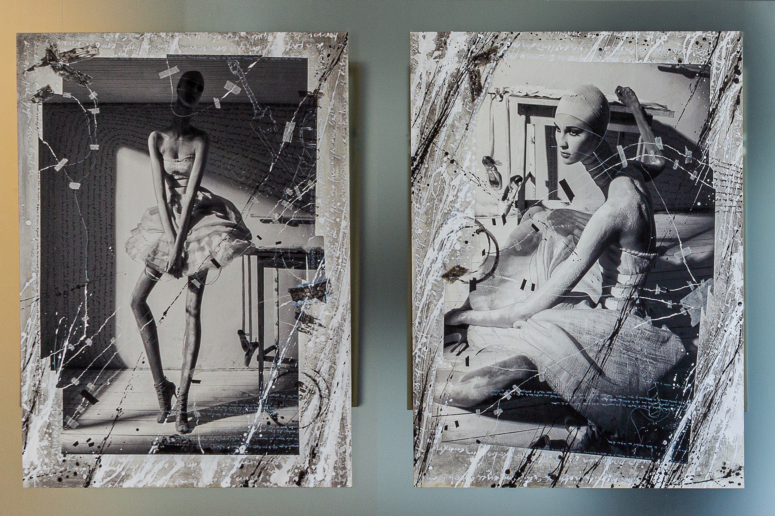 Efren Isaza, Seated Ballet and Standing Ballet, Diptych. Mixed Media mounted on aluminum Efren Isaza, Seated Ballet and Standing Ballet, Diptych. Mixed Media mounted on aluminum