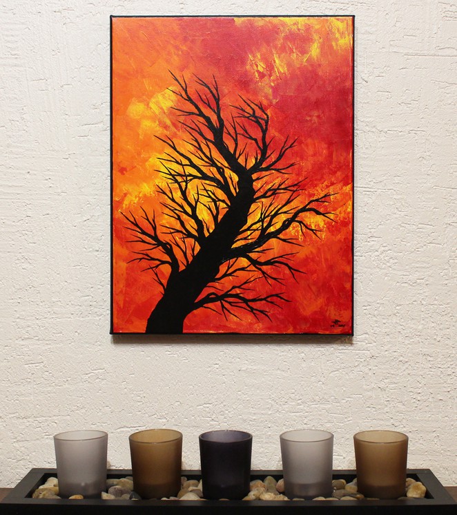 Warm tree silhouette Painting by Jonathan Pradillon