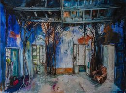 Painting, La maison bleue 2, Jean-Pierre Brissart