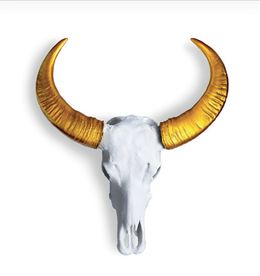 Chinese Water Buffalo Skull Print - White Skull with Gold Horns, Angela Morris-Winmill
