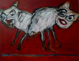 Gemälde, Bêtes sur fond rouge, Joanna Flatau
