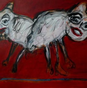 Painting, Bêtes sur fond rouge, Joanna Flatau