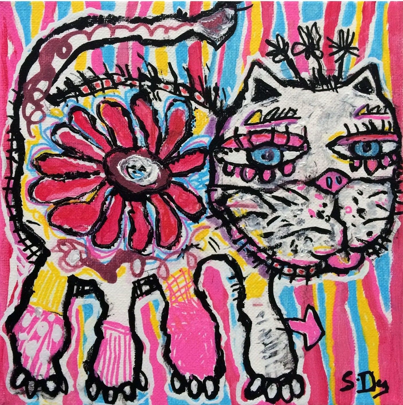 S. Dez, Chat multicolore fleur S. Dez, Chat multicolore fleur