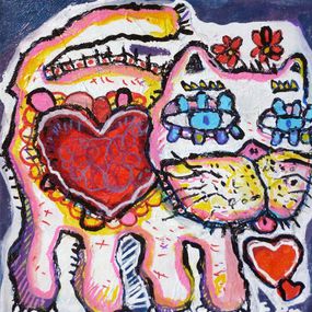 Gemälde, Chat cœur violet, S. Dez