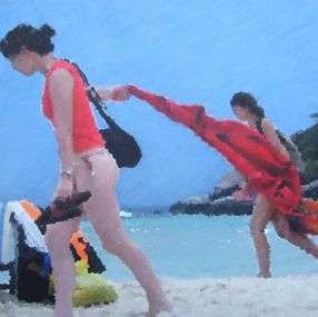 Painting, Pauline à la plage, Nicolaï