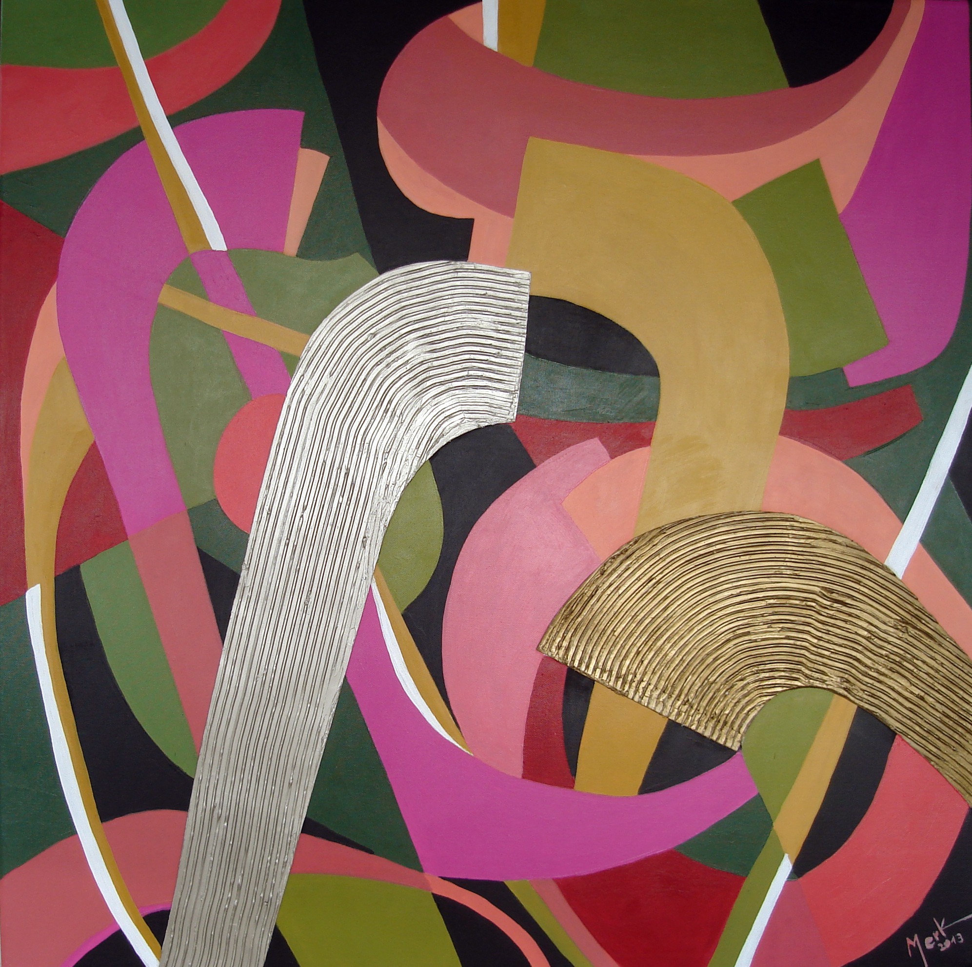 Brigitte Thonhauser-Merk, Abstraction en Rose et Vert Brigitte Thonhauser-Merk, Abstraction en Rose et Vert