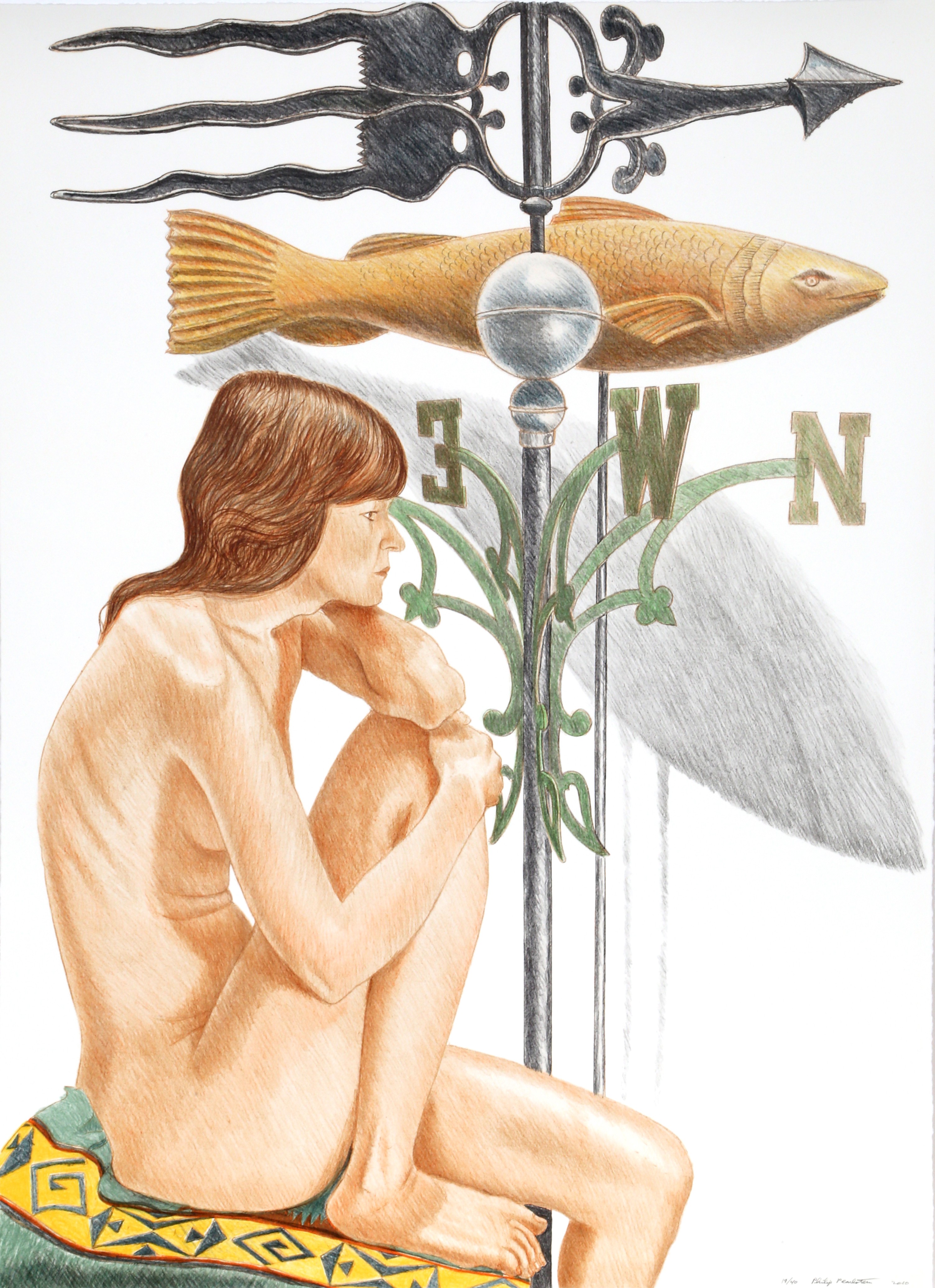 ▷ Nude Model with Banner and Fish Weathervanes by Philip Pearlstein, 2010 Print Artsper photo
