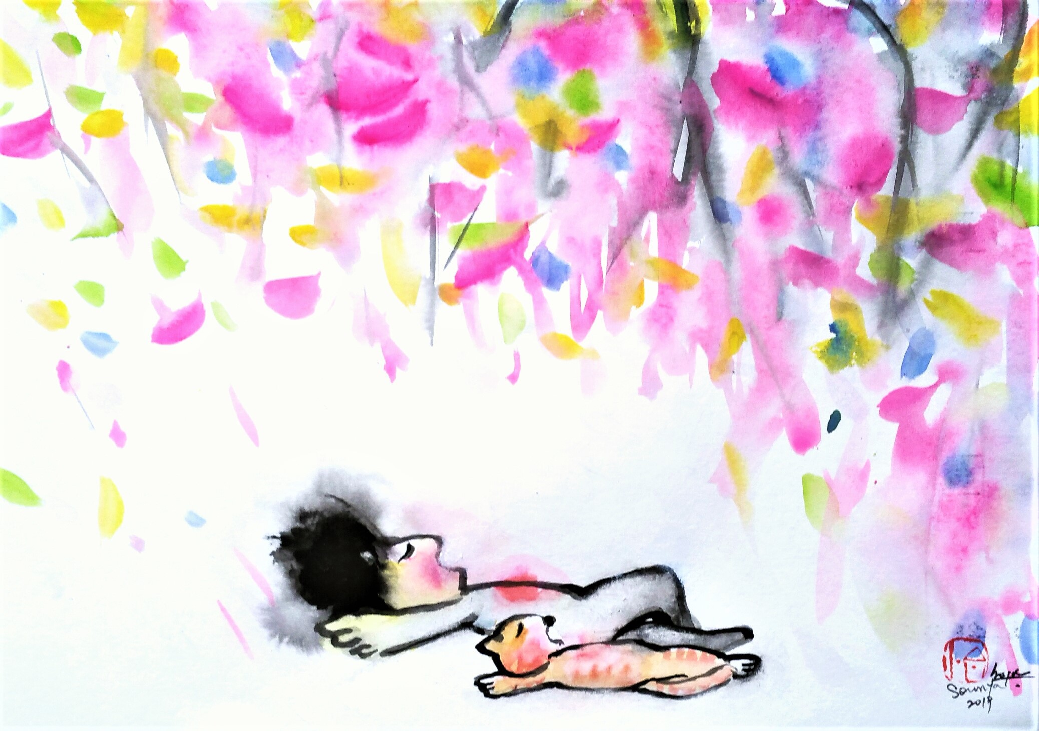 Sounya Whang, Ivrogne dormant et son chat Sounya Whang, Ivrogne dormant et son chat