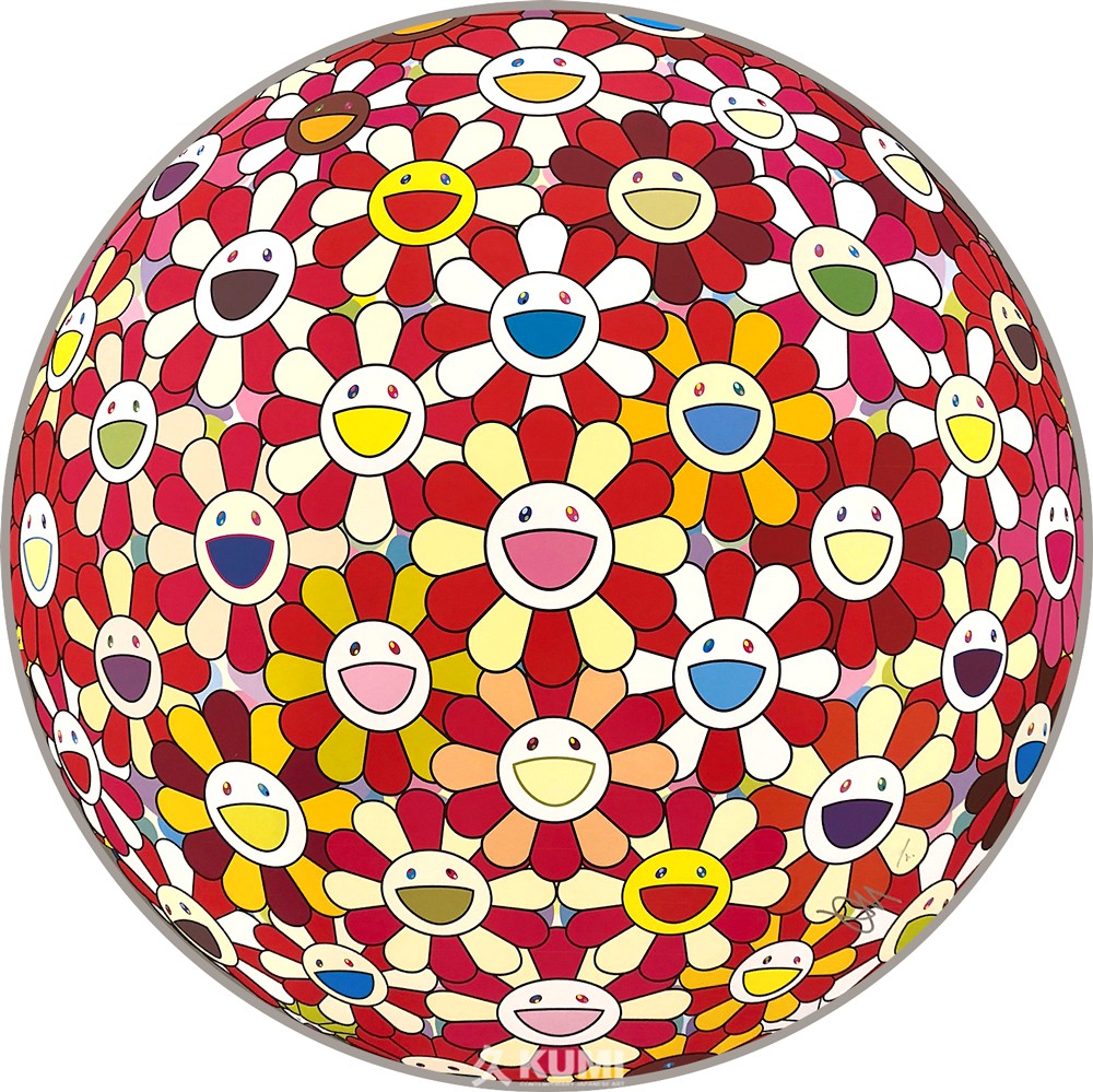 Takashi Murakami, Flowerball (Koi Red-crowned Crane Vermilion) With Circular Frame Takashi Murakami, Flowerball (Koi Red-crowned Crane Vermilion) With Circular Frame