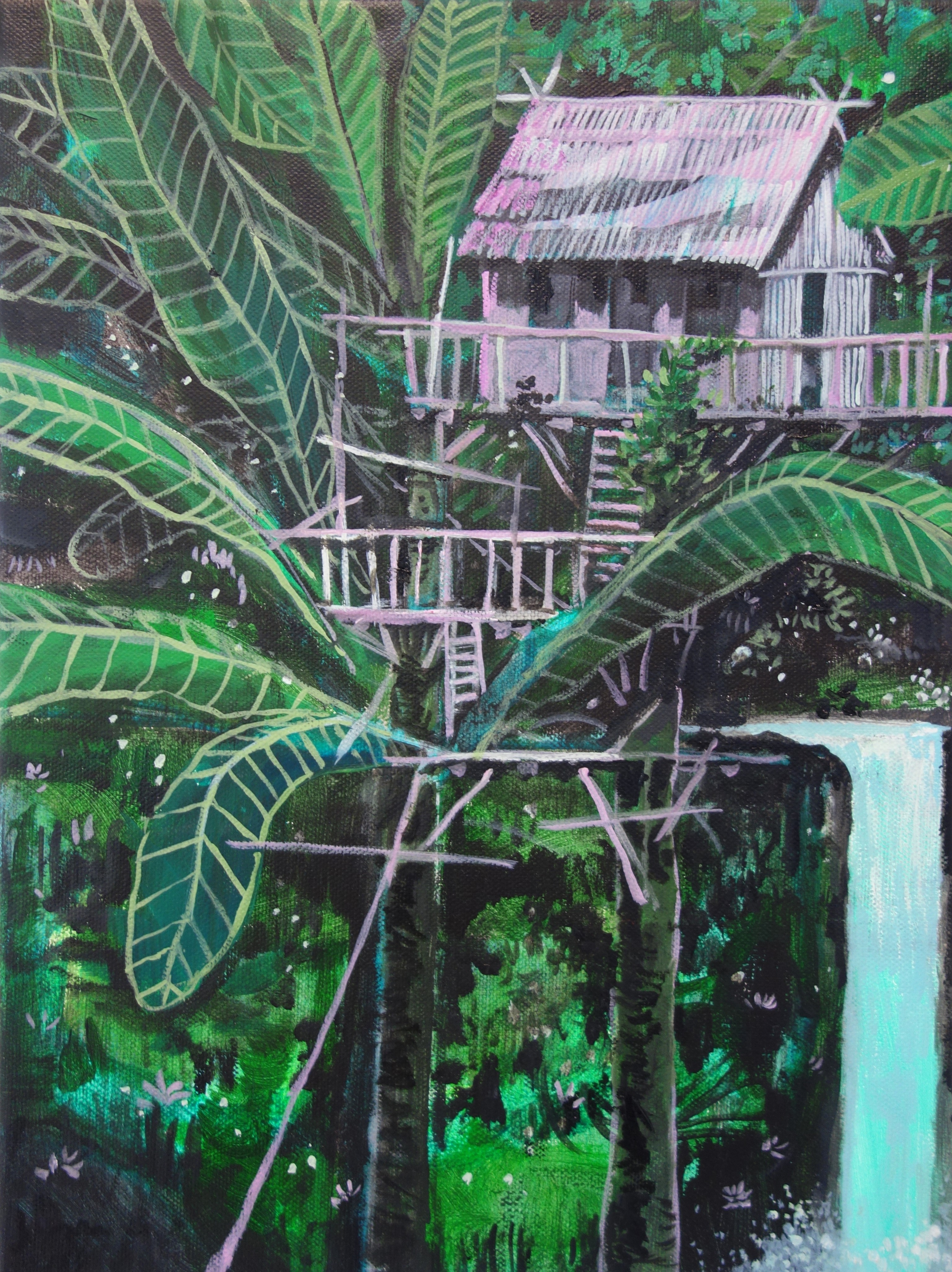 Peter de Boer, Treehouse next to waterfall Peter de Boer, Treehouse next to waterfall