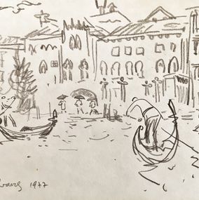 Dibujo, Gondoliers sur le Grand Canal, Venise, André Hambourg