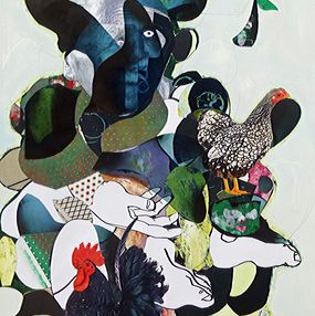 Painting, Homme avec coq et poule, Pascal Marlin