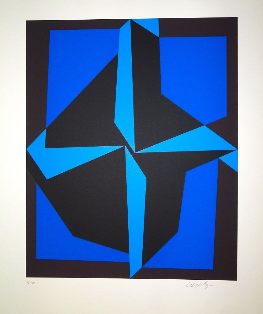 Victor Vasarely, Mixed Blue Composition Victor Vasarely, Mixed Blue Composition