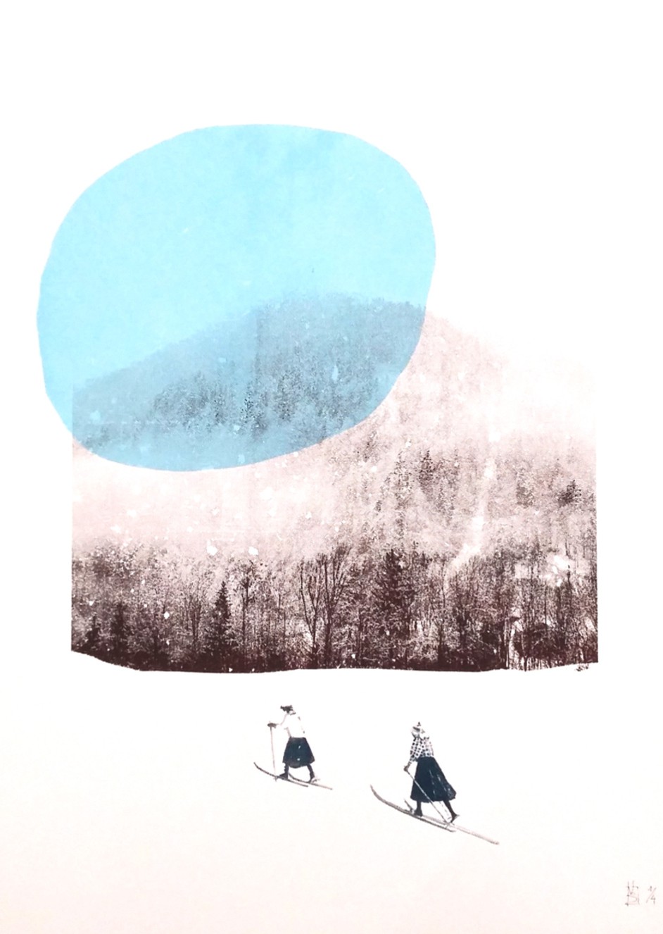 Valérie Betoulaud, Deux skieuses - bleu Valérie Betoulaud, Deux skieuses - bleu