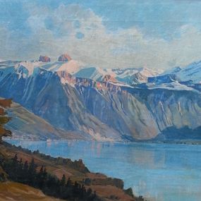 Peinture, Bout du lac Léman Montreux et les Alpes, Jean Muller