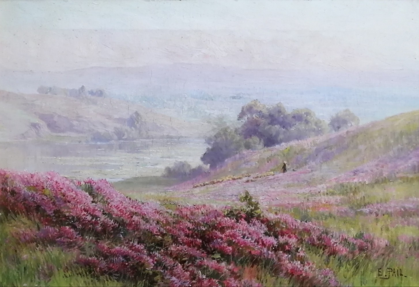 Edouard Pail, Paysage valloné avec berger et troupeau Edouard Pail, Paysage valloné avec berger et troupeau