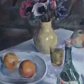 Painting, Nature morte sa fiasque fruits et fleurs, Eduard Boss