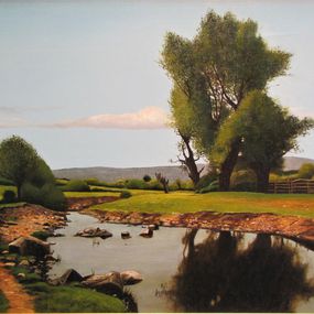 Gemälde, Landscape with river, Atanas Marincheshki