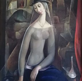 Painting, Femme au chapeau, Vivaldo Martini