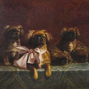 Gemälde, Pekingese Family of Dogs, Filiberto Vitaliano Rossi
