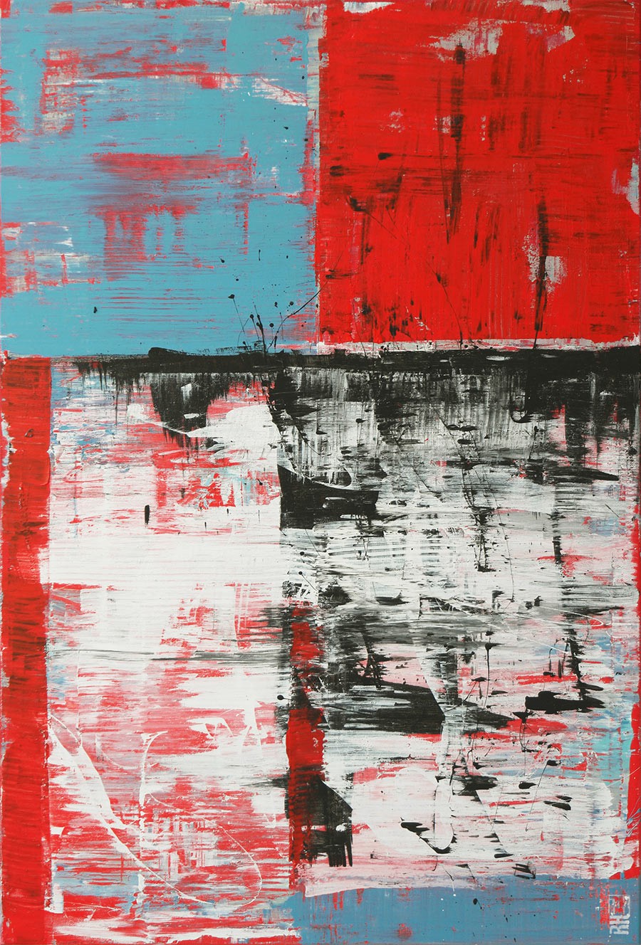 Ronald Hunter, Brushed Stroke Vertical Red & Blue Ronald Hunter, Brushed Stroke Vertical Red & Blue