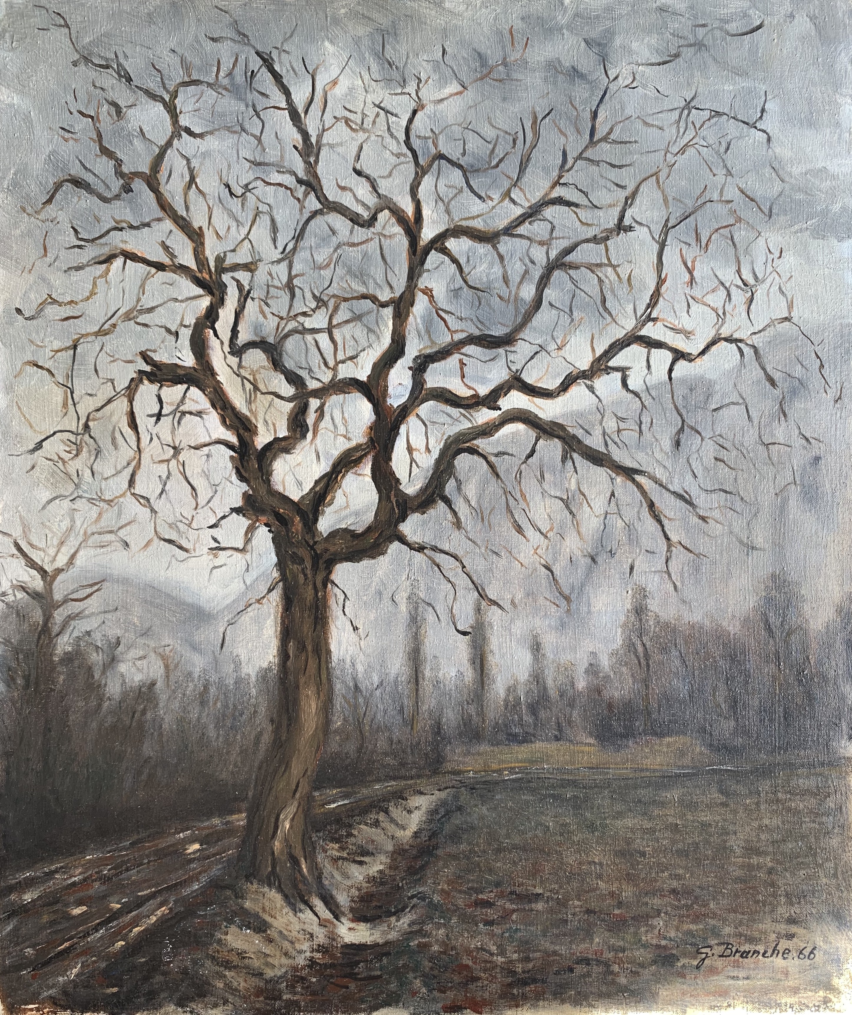  Arbre  en hiver par Georges Branche 1966 Peinture  