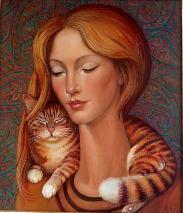 ▷ Woman with cat by Nelli Tsenova, 2019 | Painting | Artsper (754047)