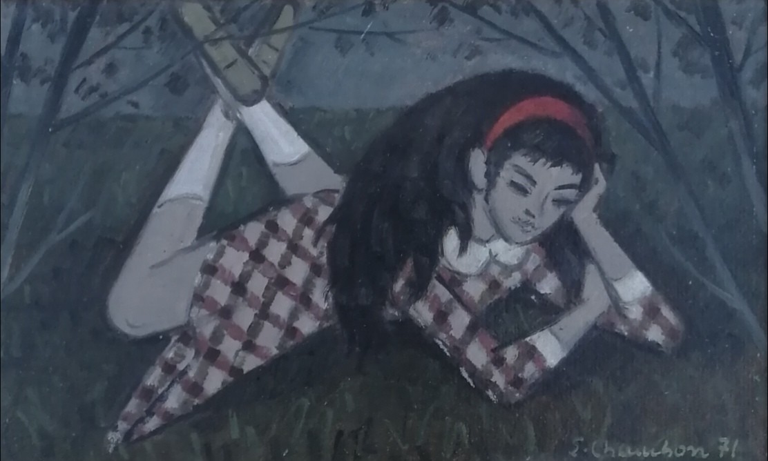 Emile-François Chambon, Jeune fille allongée sur l'herbe Emile-François Chambon, Jeune fille allongée sur l'herbe