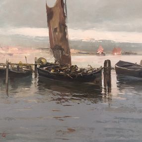 Gemälde, Barques de pêcheurs sur la lagune, Venise, Ezelino Briante