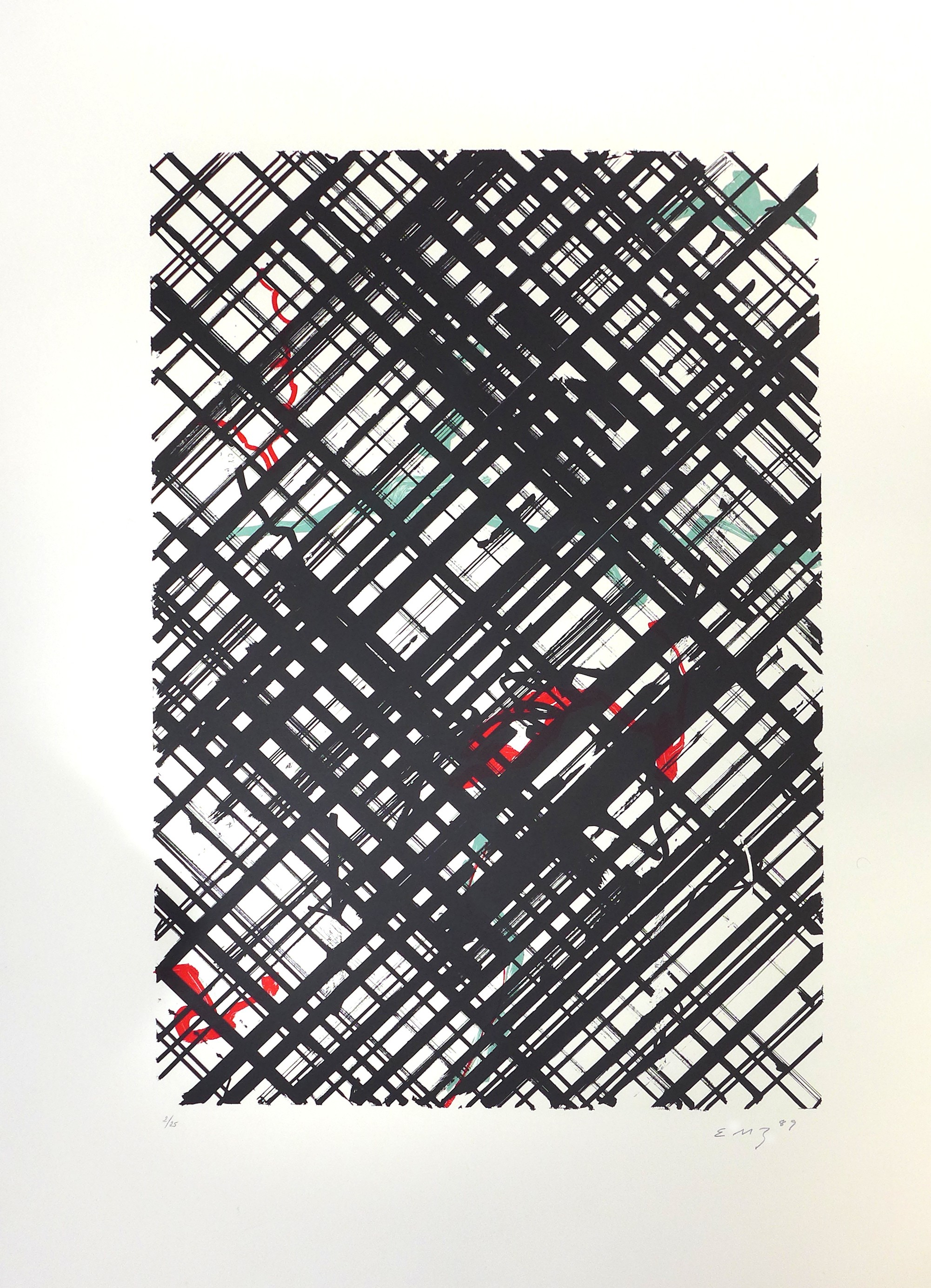 Ed Moses, Black Crosshatch with Red I Ed Moses, Black Crosshatch with Red I