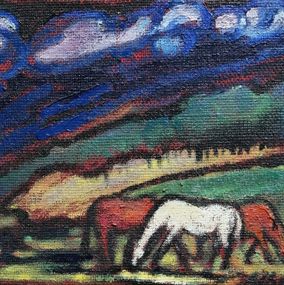 Peinture, Trois chevaux dans les pâturages, Luca Albino