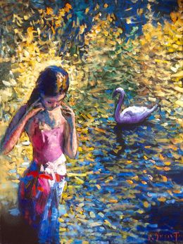 Painting, Jeune fille et le cygne, Eugène Bégarat