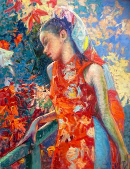 Painting, Elise en rouge, Eugène Bégarat