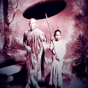 Gemälde, Moine bouddhiste avec un jeune novice, The opium smoking white elephant