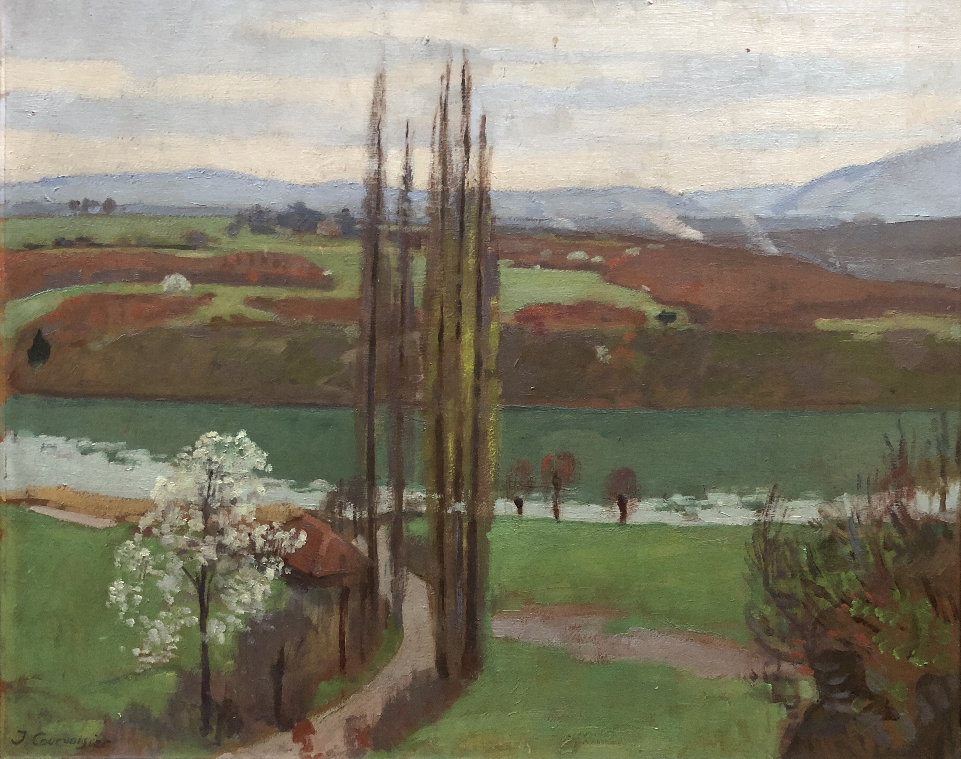 Jules Ami Courvoisier, Paysage de printemps campagne et Jura Jules Ami Courvoisier, Paysage de printemps campagne et Jura