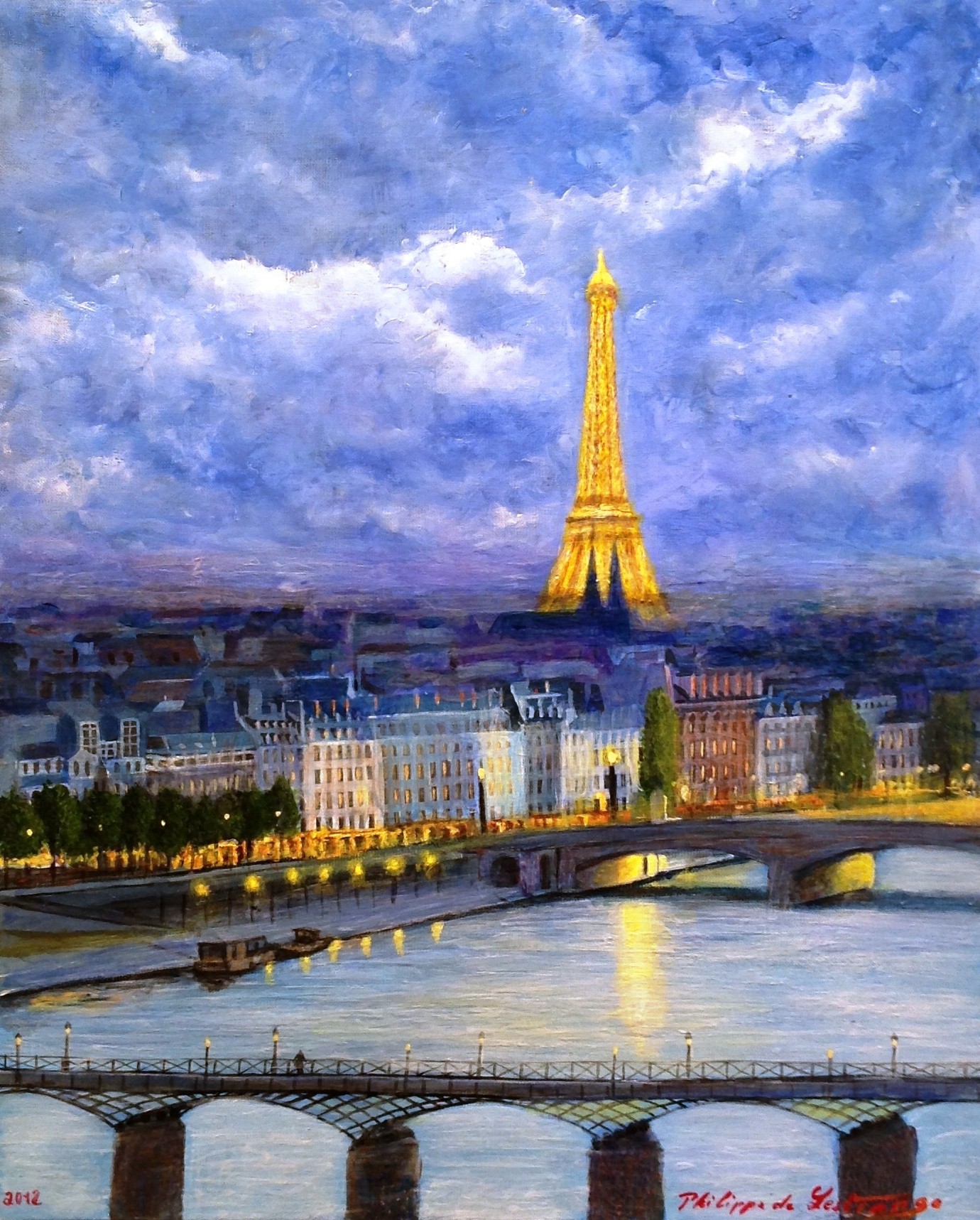 Oil painting le pont neuf, paris the pont neuf, paris cityscape with  figures art