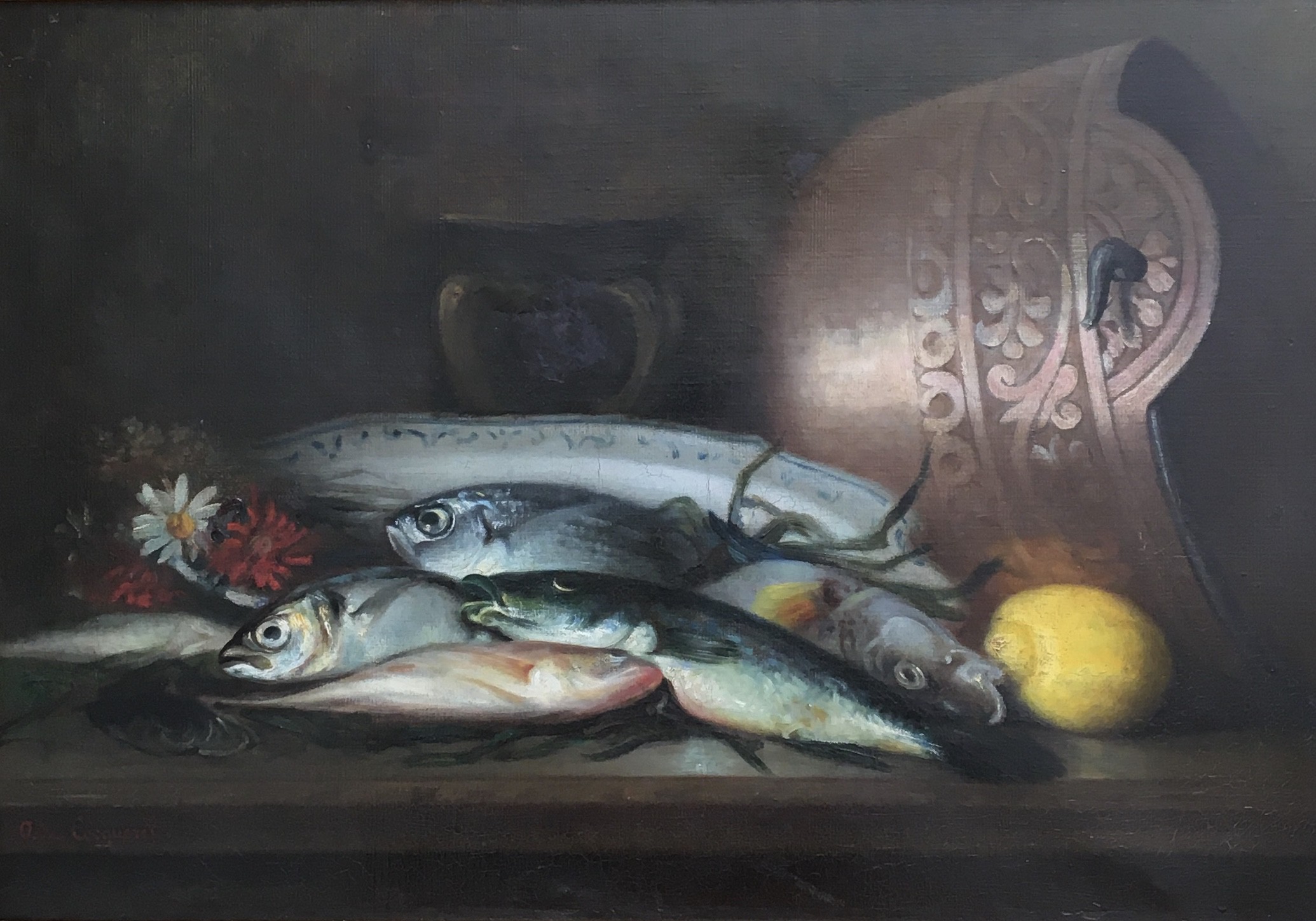 Jules Jacques Olivier De Cocquerel, Poissons, citron et cuivre Jules Jacques Olivier De Cocquerel, Poissons, citron et cuivre