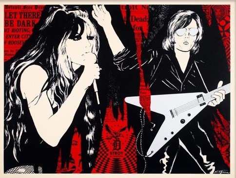 Shepard Fairey (Obey), Let there be dark (rouge) + Facing the Giant Shepard Fairey (Obey), Let there be dark (rouge) + Facing the Giant