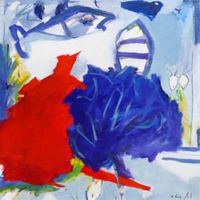 Painting, Le poisson et l'oiseau rouge, Thierry Rouxel