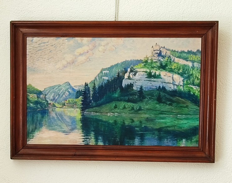 Berthe Du Bois-Favre, Paysage lac et montagne visage, Peinture sur toile