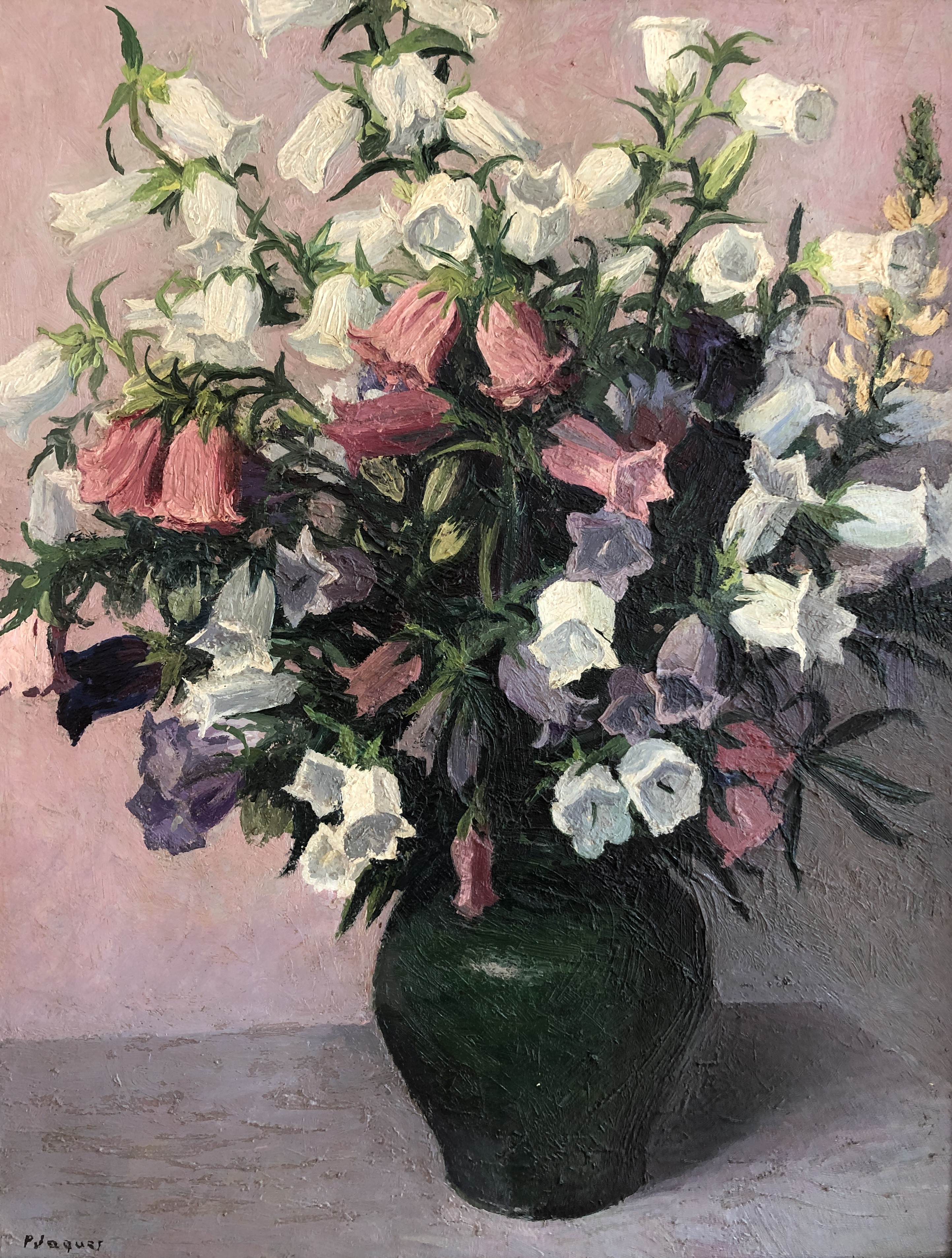 ▷ Bouquet de fleurs dans un joli vase vert by Pierre Jaques, 1995 |  Painting | Artsper (824010)