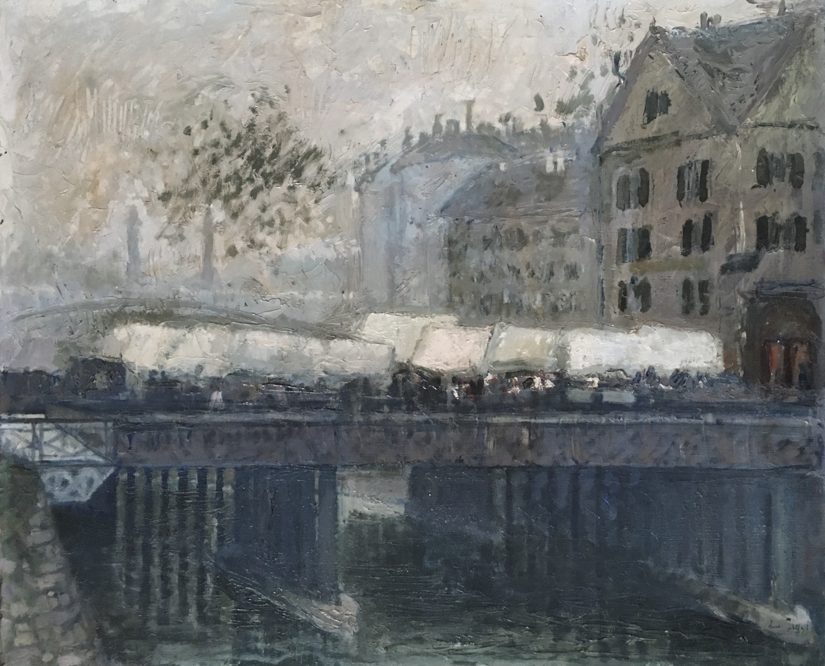 Lucien Jaggi, Pont des Bergues et son marché, Genève Lucien Jaggi, Pont des Bergues et son marché, Genève
