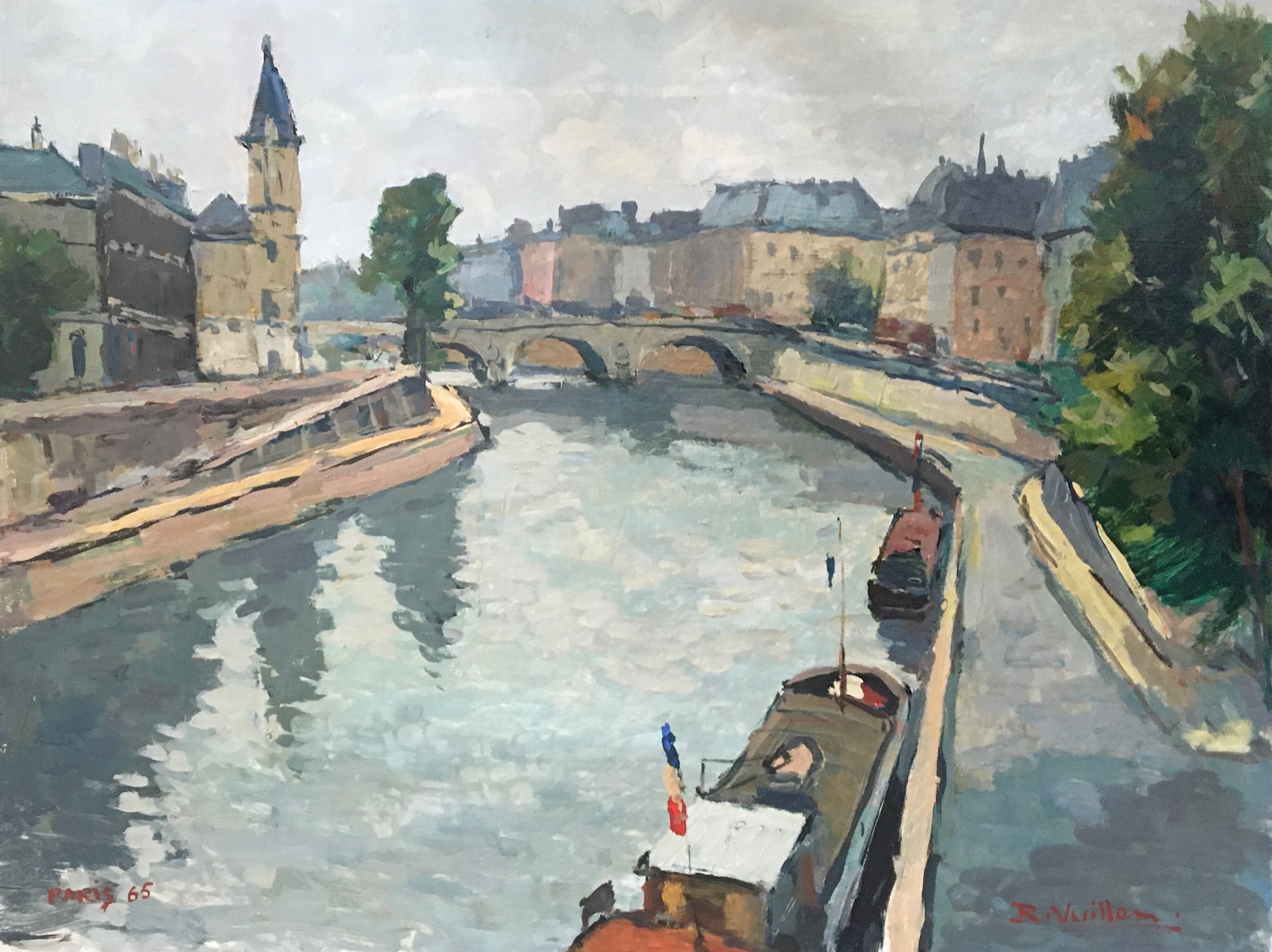 Roger Vuillem, Péniches sur la Seine, Paris Roger Vuillem, Péniches sur la Seine, Paris