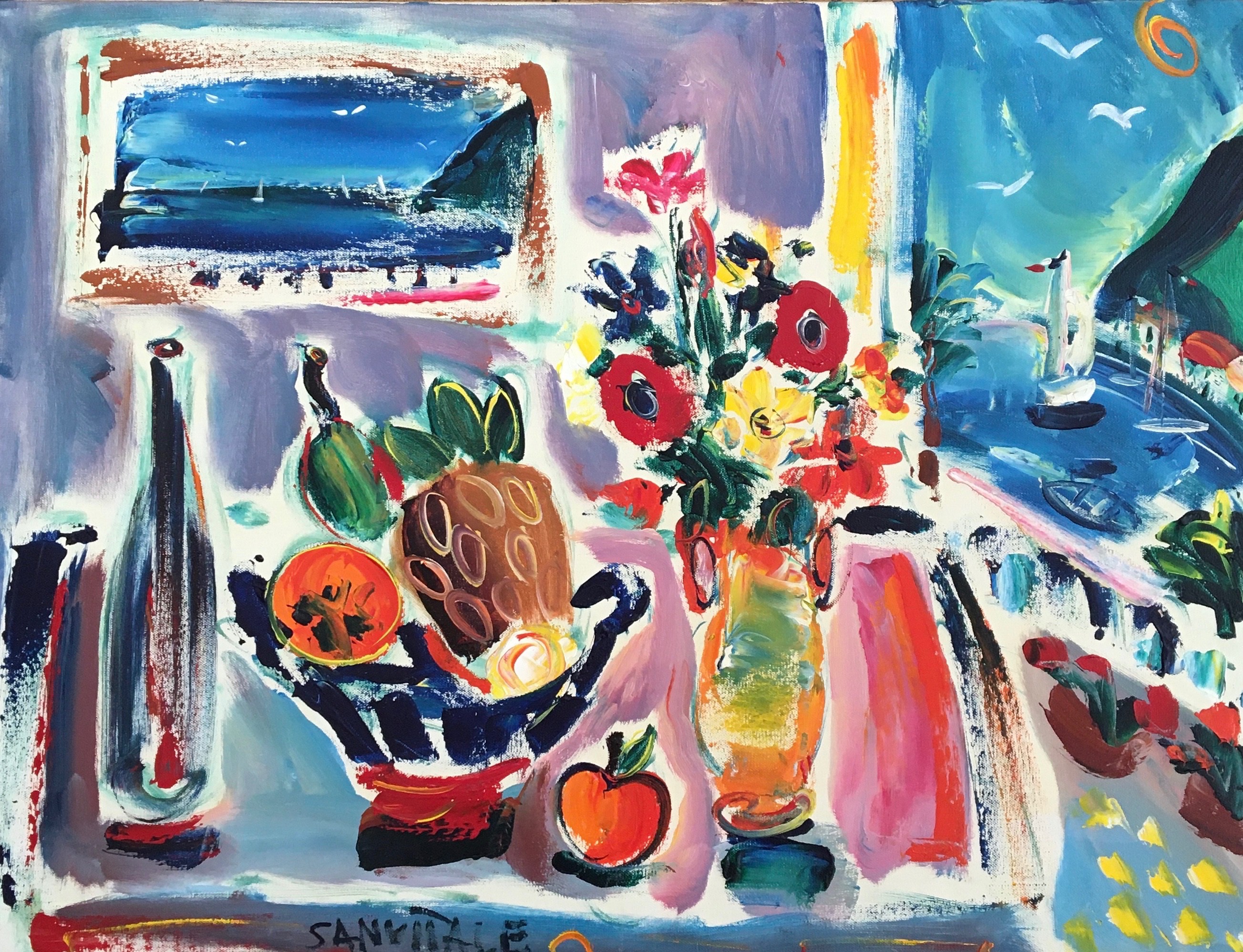 Alberto Sanvitale, Bouquet de fleurs et coupe de fruits Alberto Sanvitale, Bouquet de fleurs et coupe de fruits