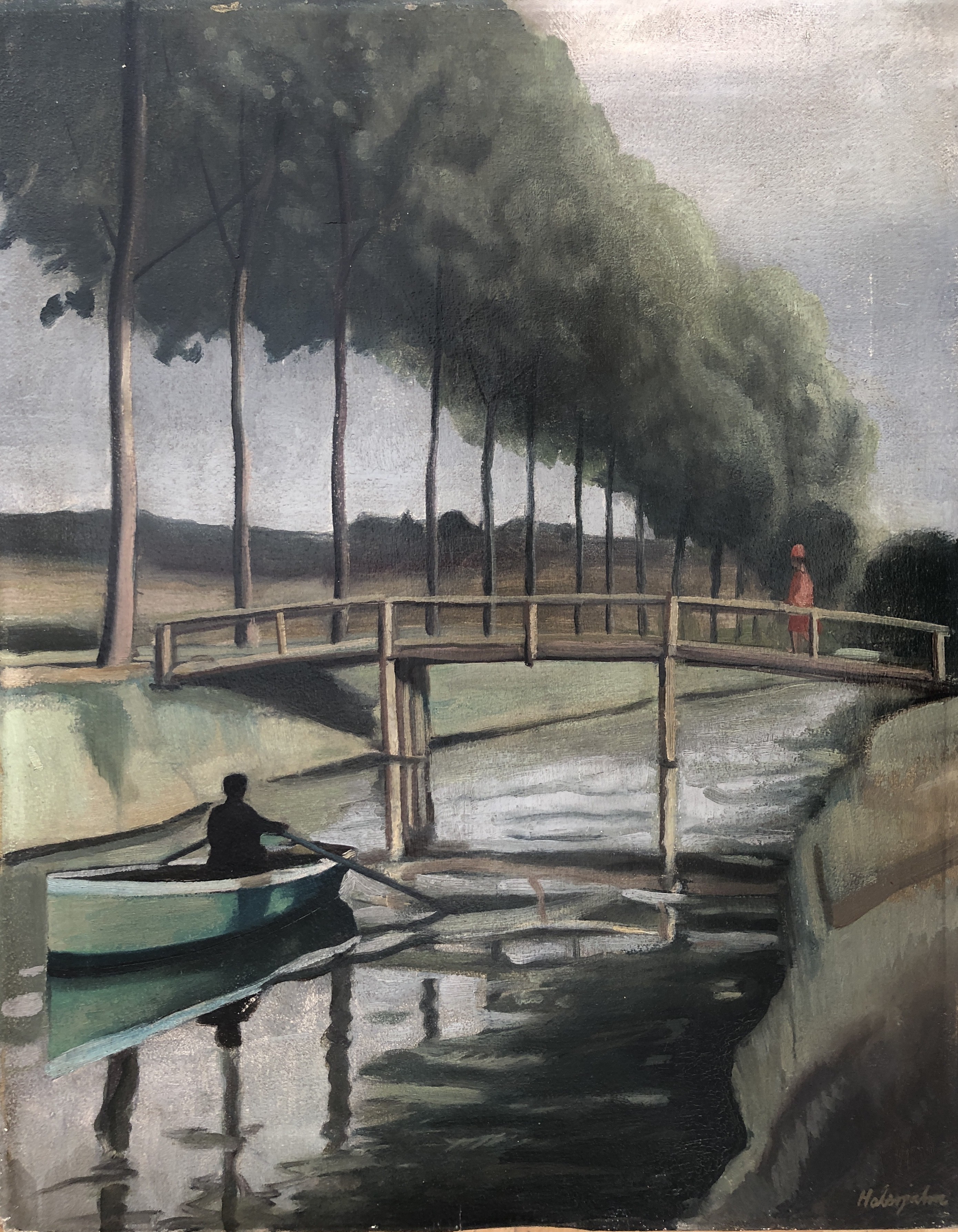 Gabriel Edouard Haberjahn, Barque sur la rivière et petit pont Gabriel Edouard Haberjahn, Barque sur la rivière et petit pont