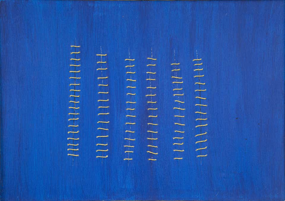 Mario Bigetti, Golden Seams on Blue Mario Bigetti, Golden Seams on Blue